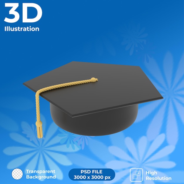 Vue en perspective du chapeau de graduation de rendu 3D