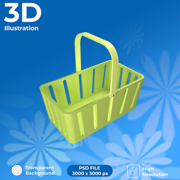 PSD vue en perspective du panier de rendu 3d