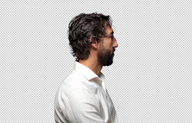 en vue de profil, cherchant à copier l'espace à l'avance, pensant, imaginant ou rêvant éveillé