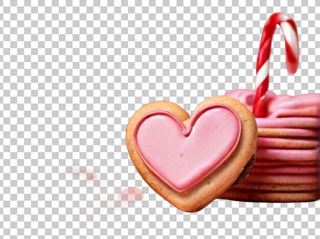 PSD vue rapprochée des biscuits en forme de cœur et des pailles décoratives sur la fête de la saint-valentin rose