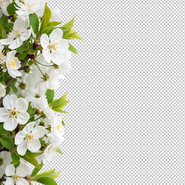 Vue rapprochée d'une branche de cerisier en fleurs sur un fond blanc