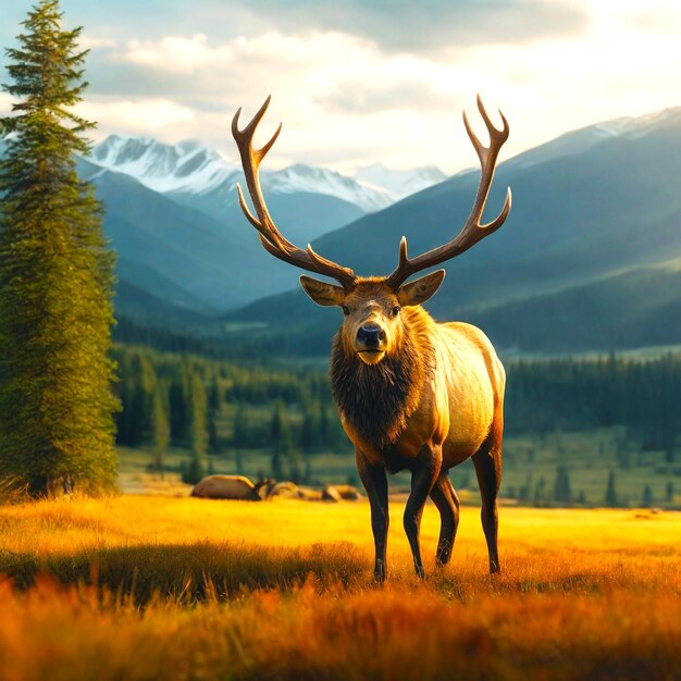 Vue rapprochée d'un cerf au repos et d'un paysage naturel pittoresque