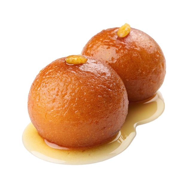 Vue rapprochée de deux délicieux desserts Gulab Jamun avec sirop