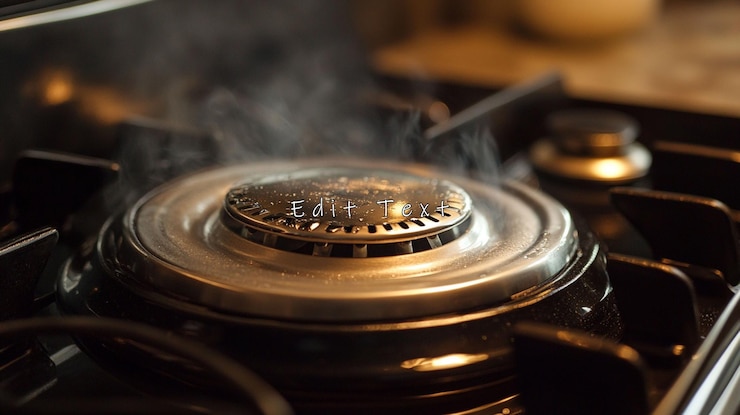 PSD vue rapprochée du brûleur de poêle à gaz à vapeur