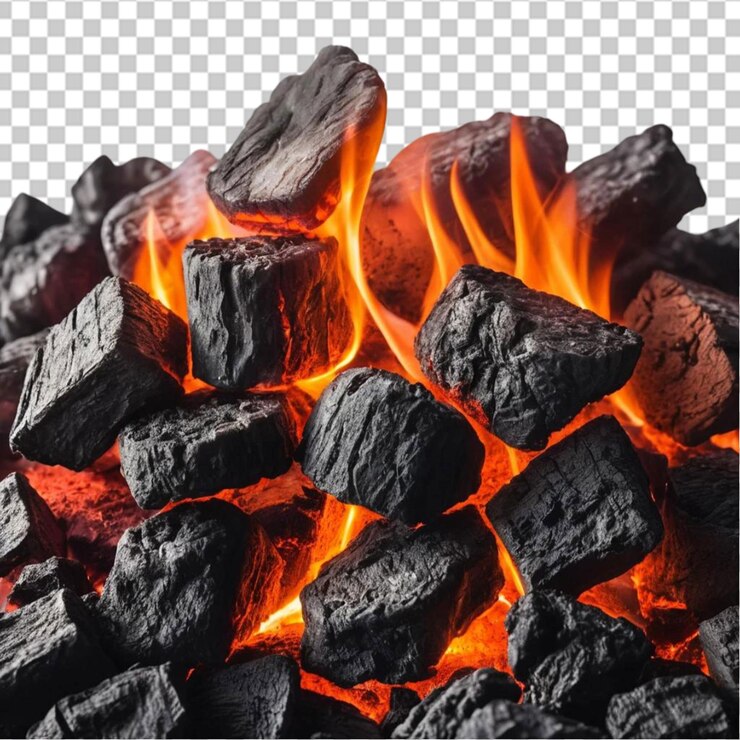 Vue rapprochée du charbon de bois brûlant au barbecue
