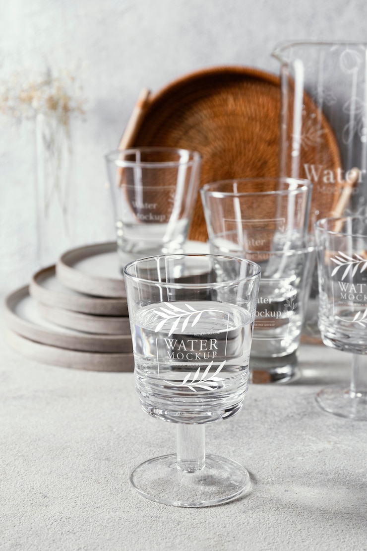 PSD vue rapprochée du modèle de verre à eau