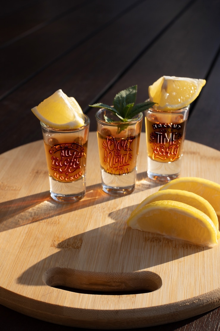 PSD vue rapprochée du modèle de verre de tequila