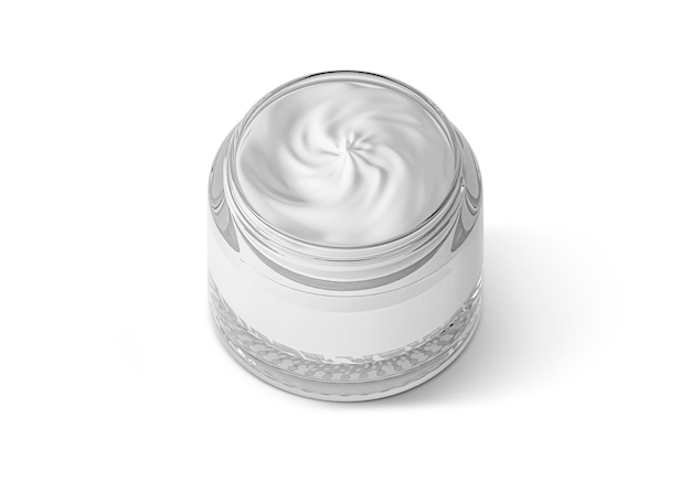 Vue rapprochée du récipient de crème de beauté à fond transparent