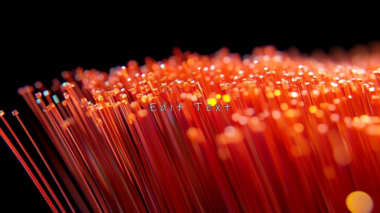 PSD vue rapprochée des fils de fibre optique orange éclairés