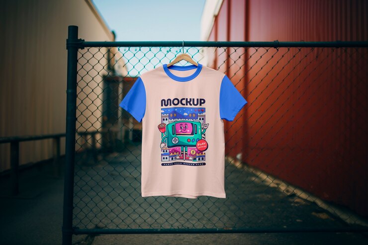 Vue rapprochée de la maquette de marque du t-shirt