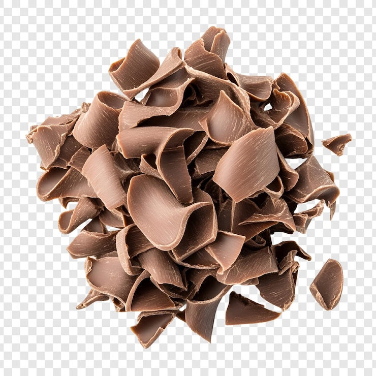 PSD vue rapprochée de morceaux de chocolat brun foncé de forme irrégulière sur fond blanc