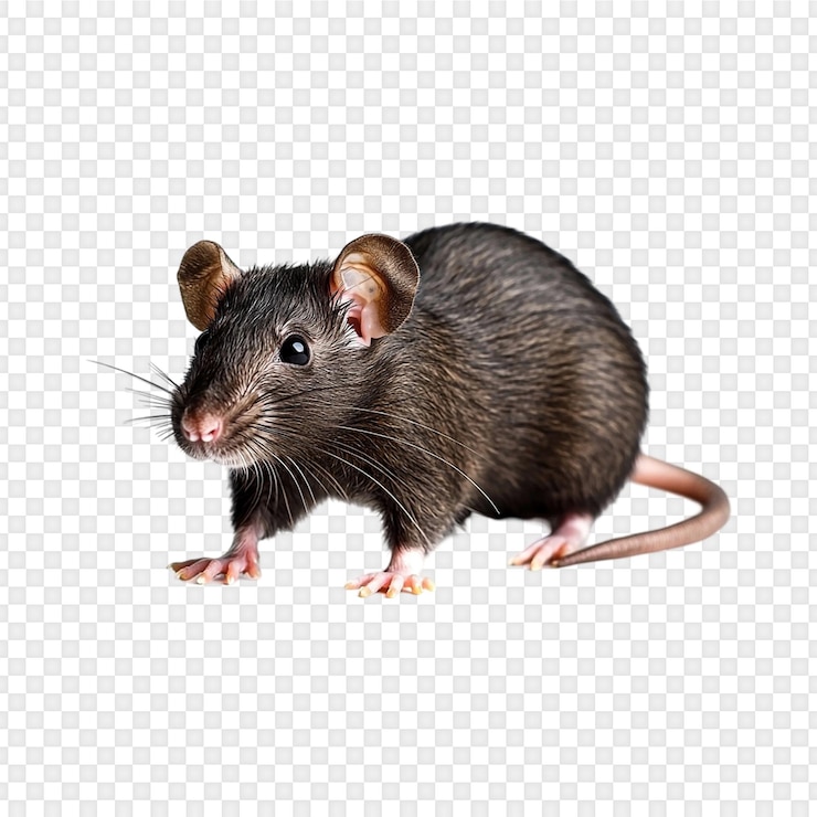 PSD vue rapprochée d'un rat gris isolé sur un fond transparent