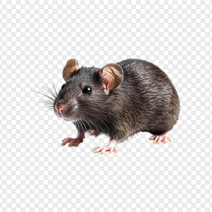 PSD vue rapprochée d'un rat gris isolé sur un fond transparent