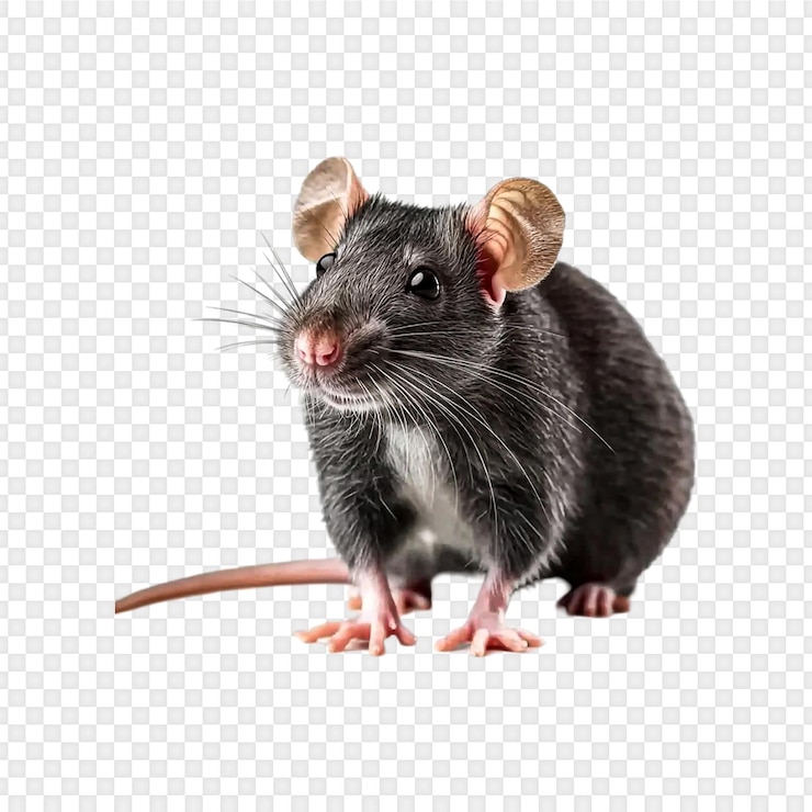 PSD vue rapprochée d'un rat gris isolé sur un fond transparent