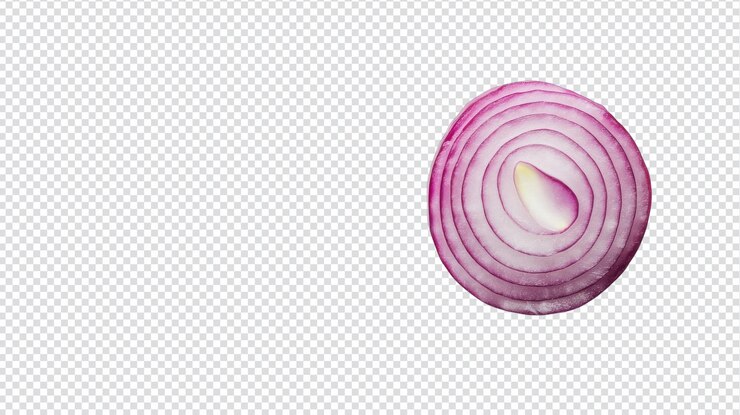 PSD une vue rapprochée d'une tranche d'oignon rouge frais présentant ses beaux anneaux parfait pour les idées culinaires, les blogs et la photographie alimentaire