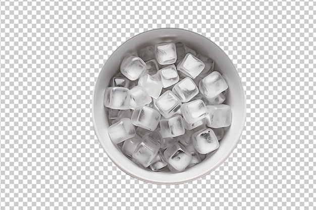 PSD vue supérieure d'un bol blanc avec des cubes de glace isolés sur un fond transparent