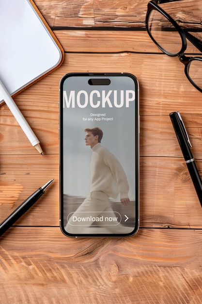Vue supérieure sur la conception de la maquette du smartphone