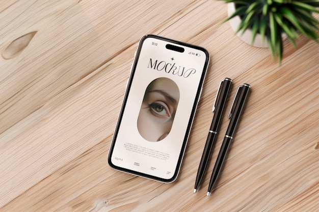 Vue supérieure sur la conception de la maquette du smartphone