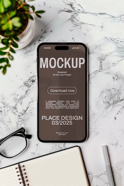 Vue supérieure sur la conception de la maquette du smartphone