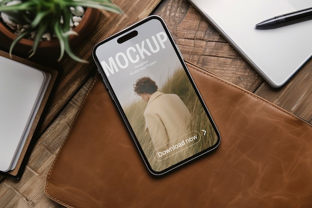 Vue supérieure sur la conception de la maquette du smartphone