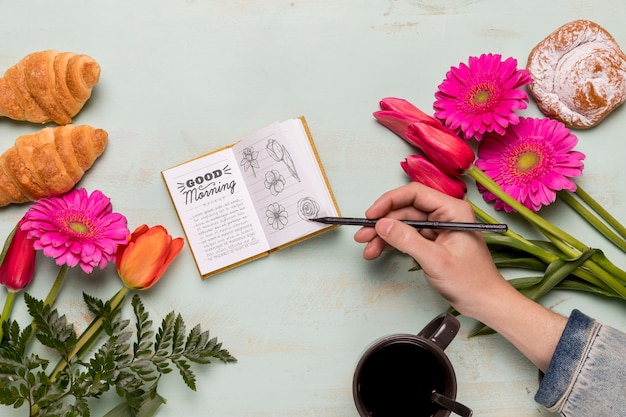 Vue supérieure des fleurs avec espace de copie