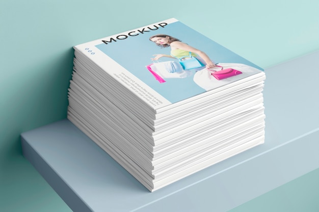 PSD vue supérieure sur le modèle de pile de magazines