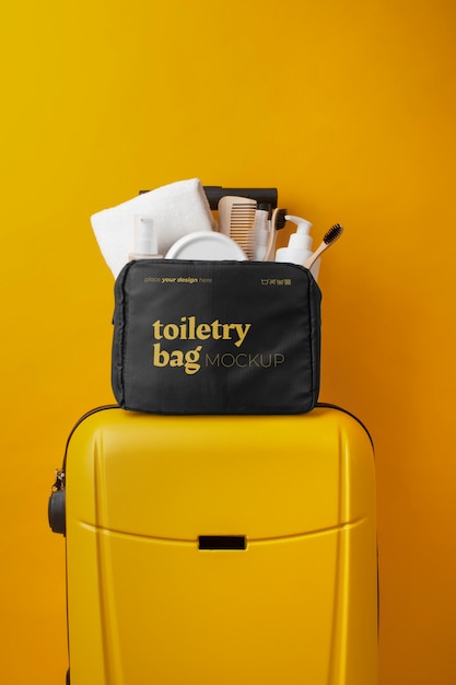 Vue de la trousse de toilette pour les produits cosmétiques de salle de bain