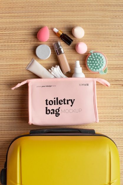 Vue de la trousse de toilette pour les produits cosmétiques de salle de bain