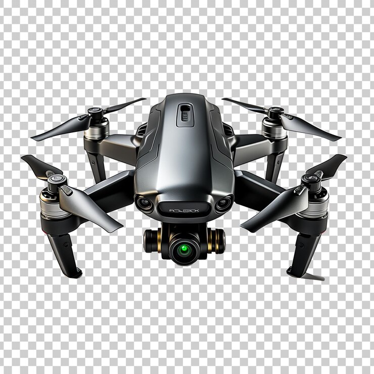 PSD vuelo de un dron con cámara en un fondo transparente aislado