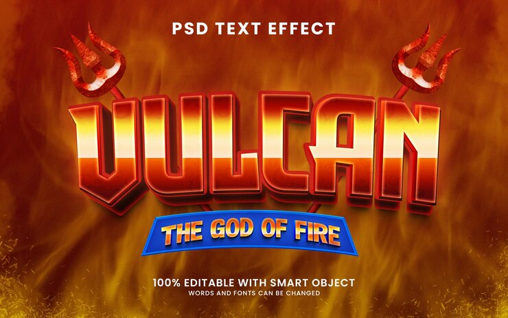 PSD vulcano dios del fuego efecto de texto de lava caliente ardiente 3d