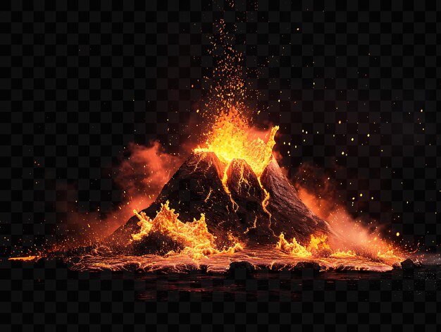 PSD vulkaneruptionsexplosion mit lava-fluss-aschwolken und mo-effekt fx-film-hintergrund-overlay-art