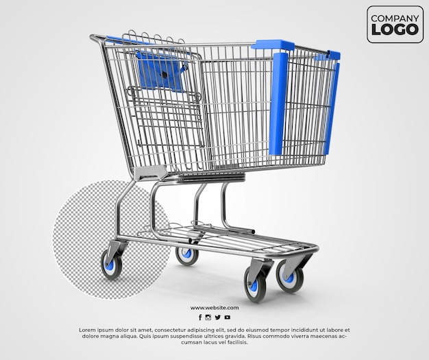 Vuoto blu supermercato Carrello Mockup con sfondo trasparente