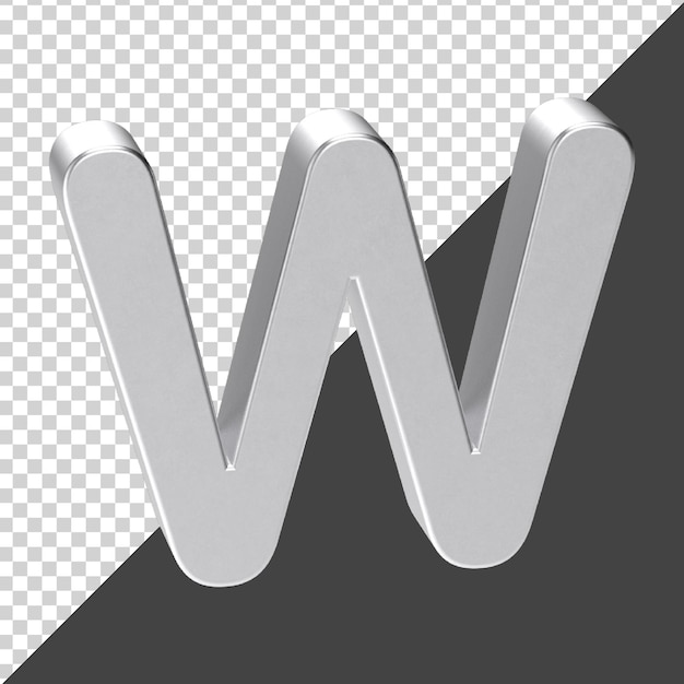 w Buchstabe aus Silber in 3D-Rendering 3D realistischer Buchstabe w