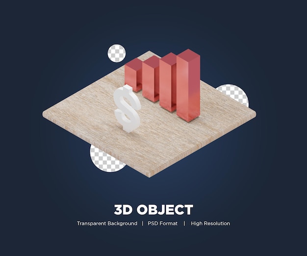 Wachstumsdiagramm in 3D Render mit transparentem Hintergrund