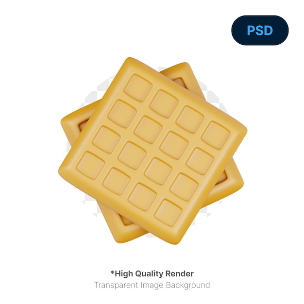 Waffle 3d render ilustración premium psd