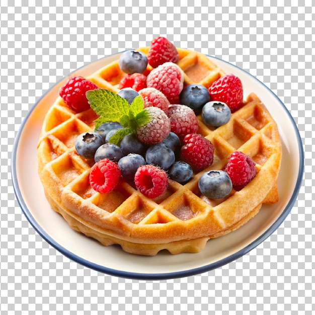 Waffle belga con bacche fresche isolate su uno sfondo trasparente