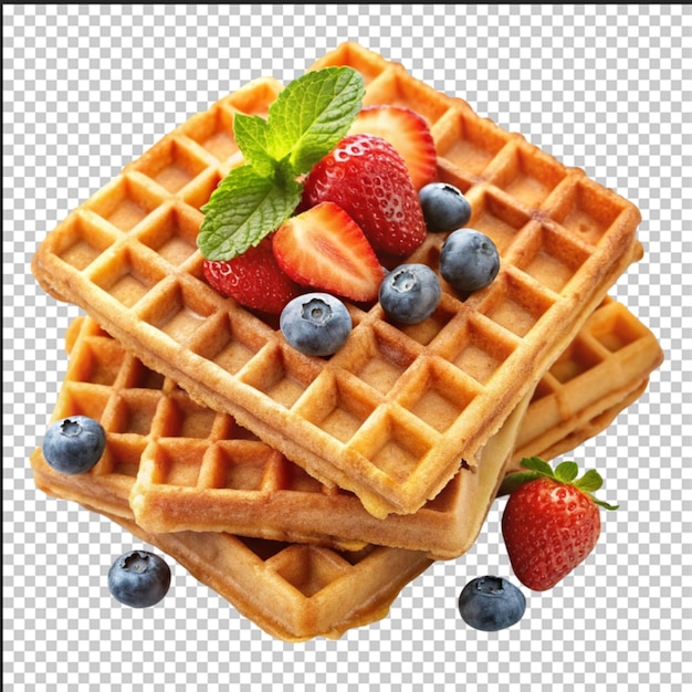 Waffle con frutta e sciroppo d'acero su un bancone di marmo