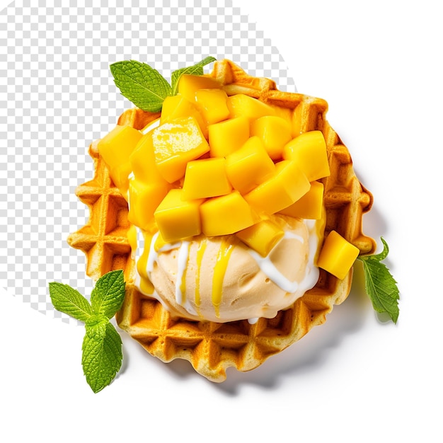 Waffle De Crème Glacée à La Mangue Isolée Sur Fond Blanc