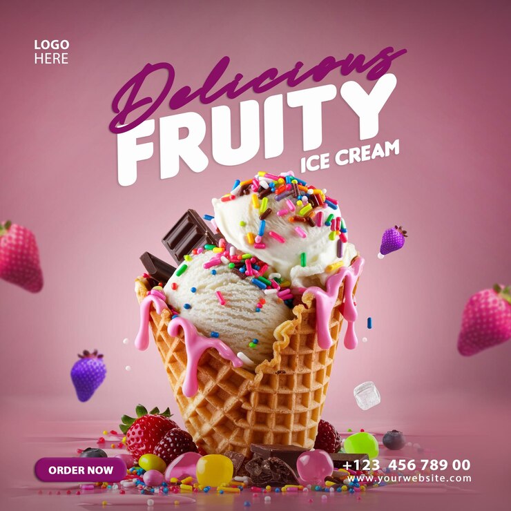Waffle Ice Cream Cone Dairy Fresco post sui social media modello di progettazione di Instagram Business Artwork 3d
