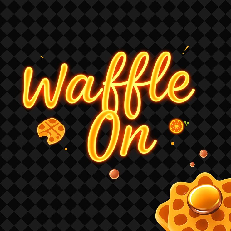 PSD waffle luminoso en texto brilla con neón marrón y cobre featuri png inspirado en la decoración de alimentos de neón