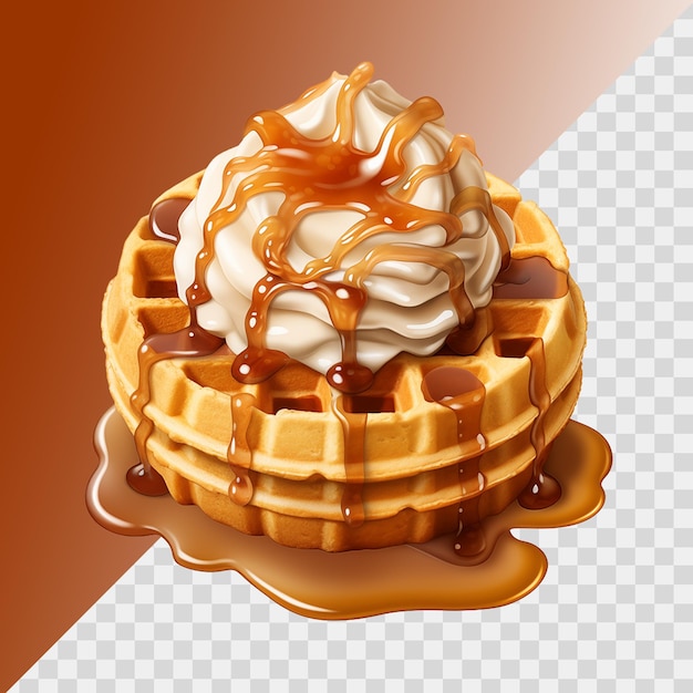 PSD waffles con crema batida aislada sobre un fondo transparente