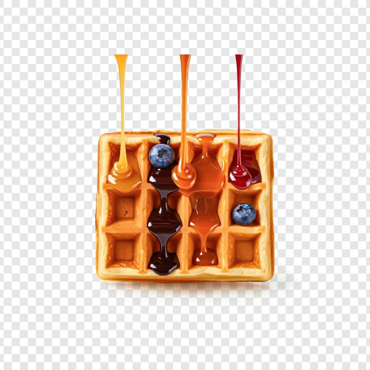 PSD waffles con jarabe y bayas sobre un fondo transparente