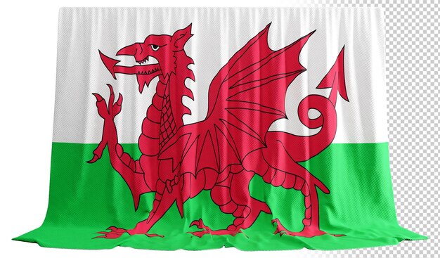 PSD wales-flaggenvorhang in 3d-rendering, genannt flagge von wales
