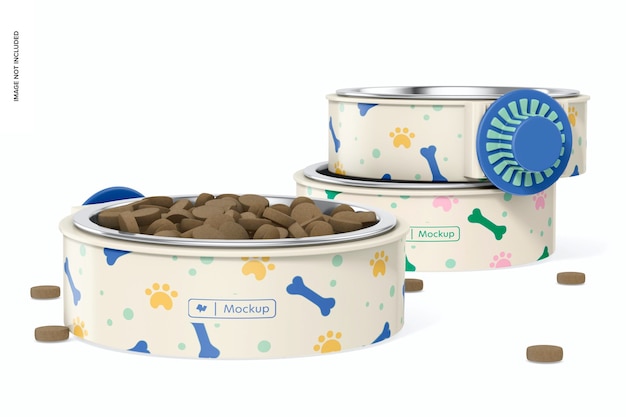 PSD wall pet bowls set mockup