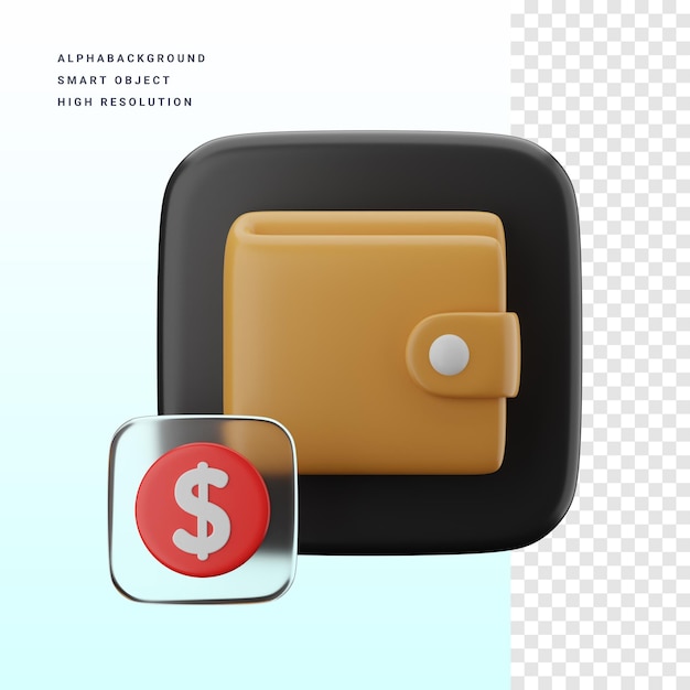 Wallet-anwendung 3d-icon-darstellung