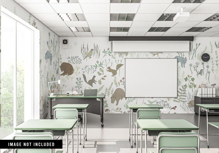 PSD wallpaper mockup in classrom interior