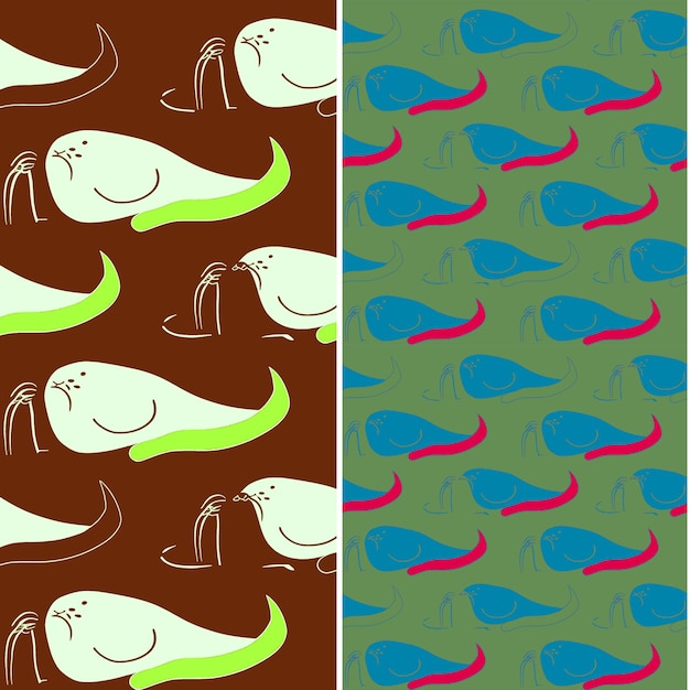 Walrus mit umfangreicher Silhouette Abstract Minimal Design und Sca Nature Pattern Vector Designs