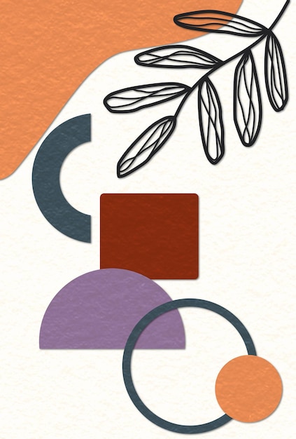Wandkunst mit Abbildungen von Blattsilhouetten und abstrakten geometrischen Formen