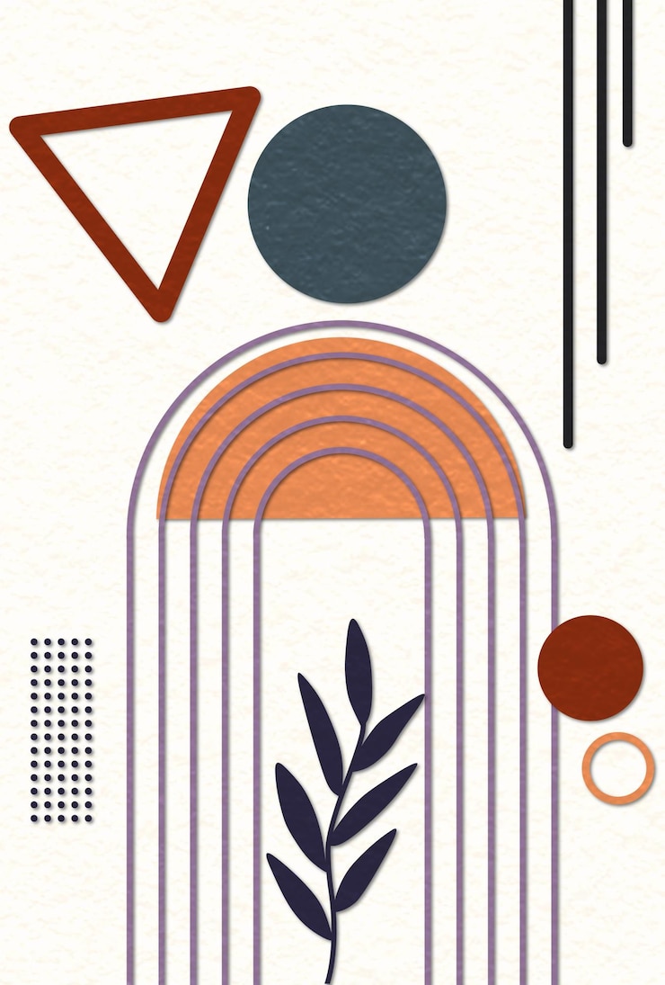 PSD wandkunst zur dekoration mit illustrationen von abstrakten geometrischen formen und silhouetten von laub