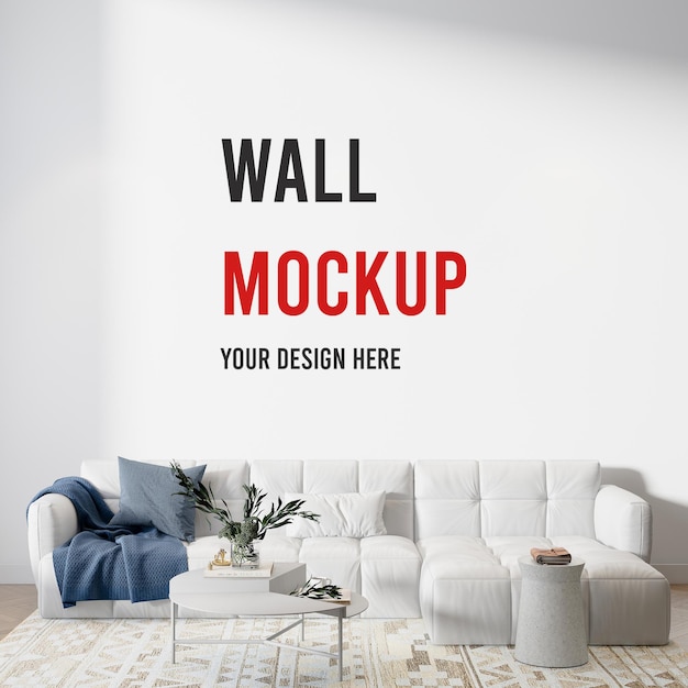 Wandmodell hinter weißer Couch